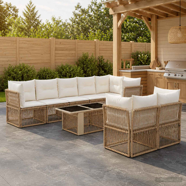 Havesofa Sæt 8 stk. Beige polyrattan