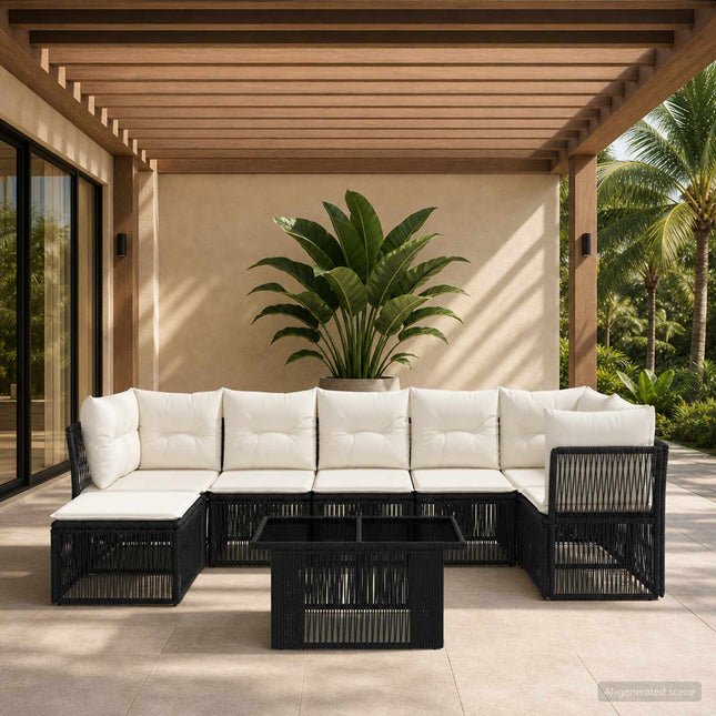 Havesofa Sæt 8 stk. Sort polyrattan