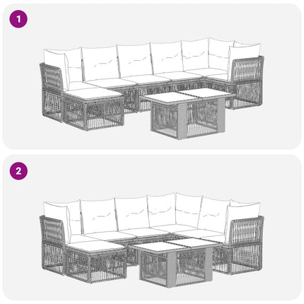 Havesofa Sæt 8 stk. Sort polyrattan