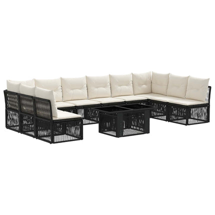 Havesofa Sæt 11 stk. Sort polyrattan