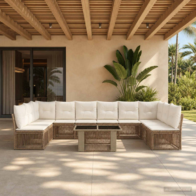 Havesofa Sæt 11 stk. Beige polyrattan