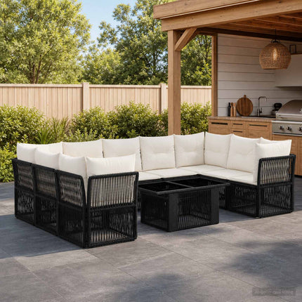 Havesofa Sæt 10 stk. Sort polyrattan