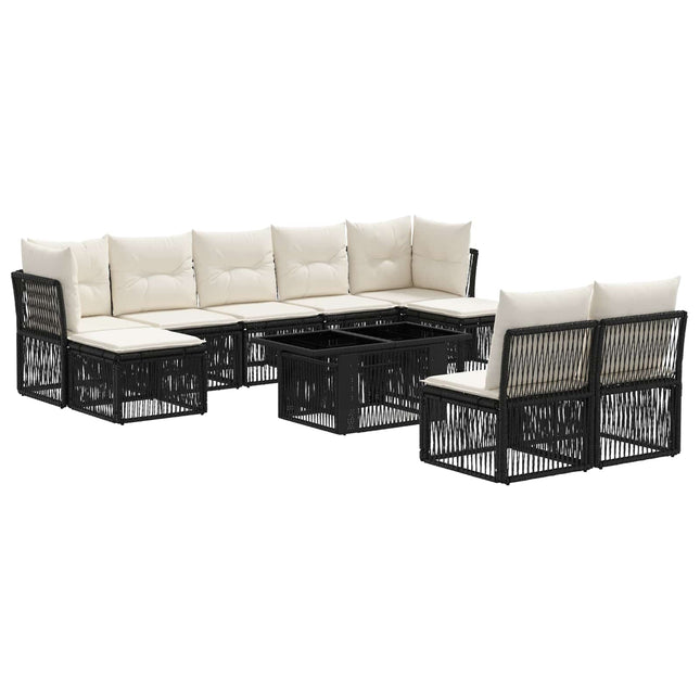 Havesofa Sæt 10 stk. Sort polyrattan