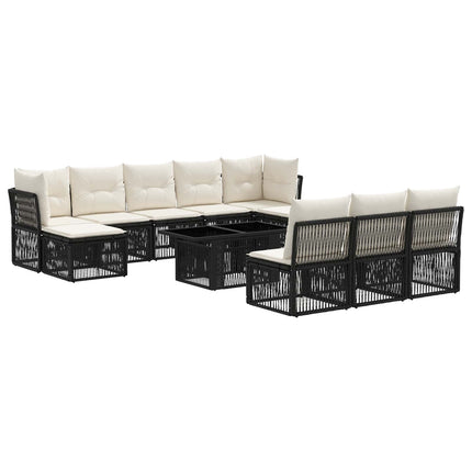 Havesofa Sæt 11 stk. Sort polyrattan