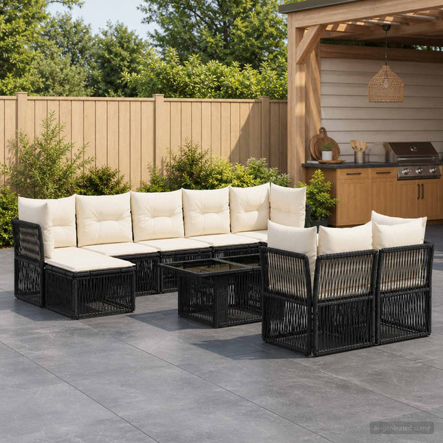 Havesofa Sæt 10 stk. Sort polyrattan