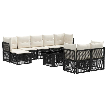 Havesofa Sæt 10 stk. Sort polyrattan