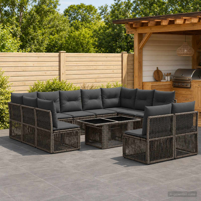 Havesofa Sæt 12 stk. Grå polyrattan
