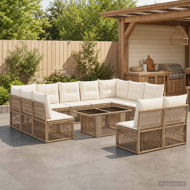Havesofa Sæt 12 stk. Beige polyrattan
