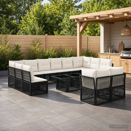 Havesofa Sæt 13 stk. Sort polyrattan