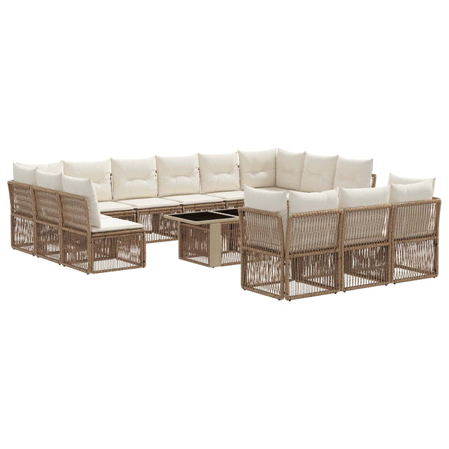 Havesofa Sæt 14 stk. Beige polyrattan
