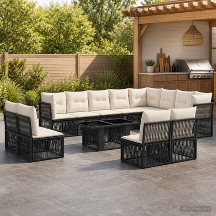 Havesofa Sæt 13 stk. Sort polyrattan