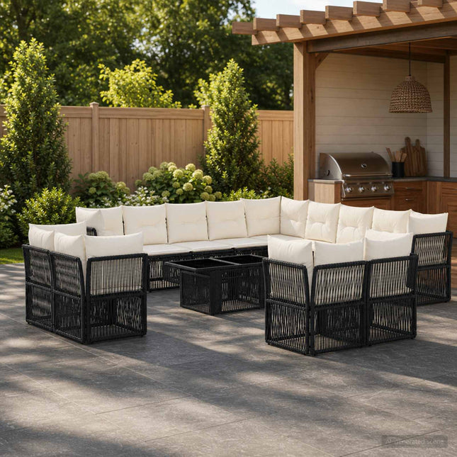 Havesofa Sæt 14 stk. Sort polyrattan