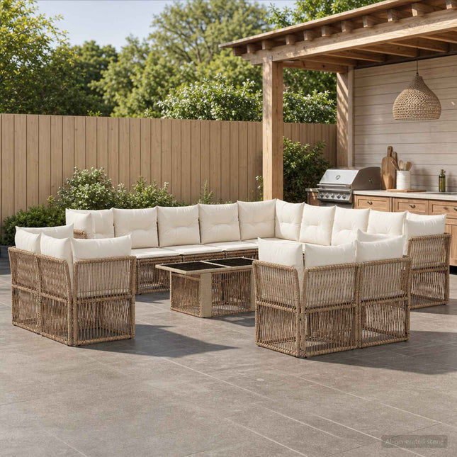 Havesofa Sæt 14 stk. Beige polyrattan
