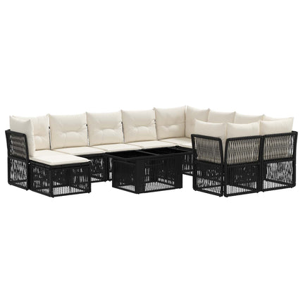 Havesofa Sæt 11 stk. Sort polyrattan