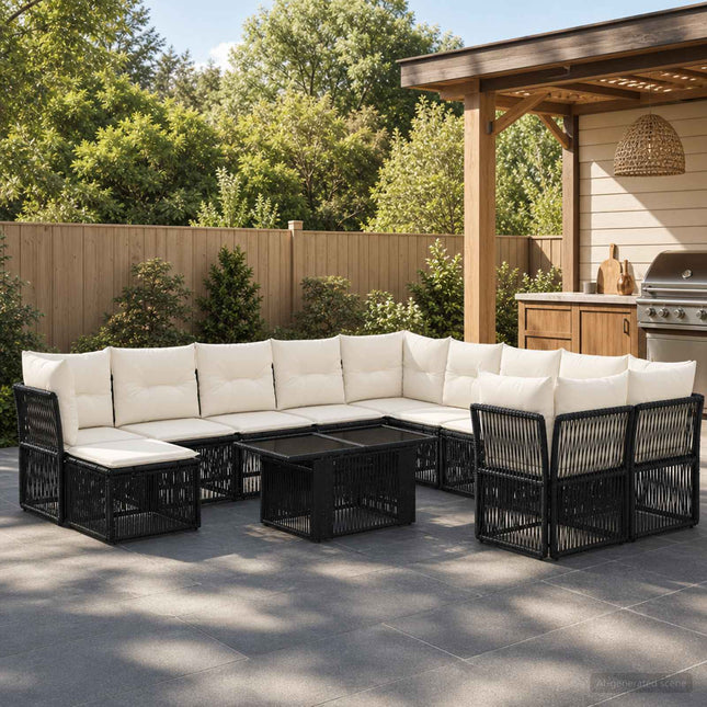 Havesofa Sæt 12 stk. Sort polyrattan