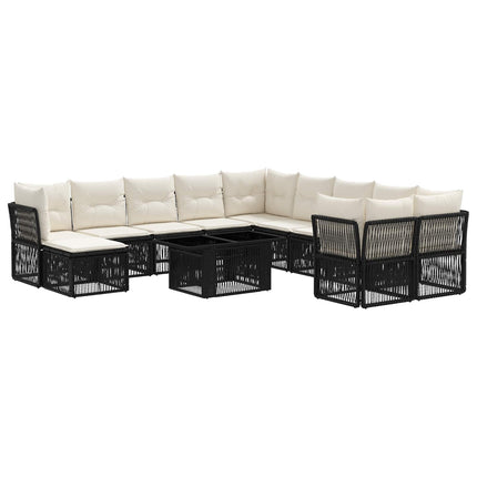 Havesofa Sæt 12 stk. Sort polyrattan