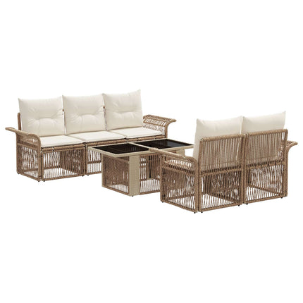 Havesofa Sæt 6 stk. Beige og cremehvid polyrattan