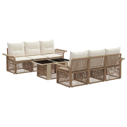 Havesofa Sæt 7 stk. Beige og cremehvid polyrattan