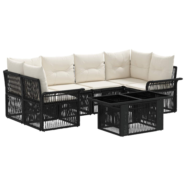 Havesofa Sæt 7 stk. Sort og Cremehvid polyrattan