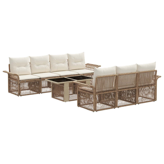 Havesofa Sæt 8 stk. Beige og cremehvid polyrattan