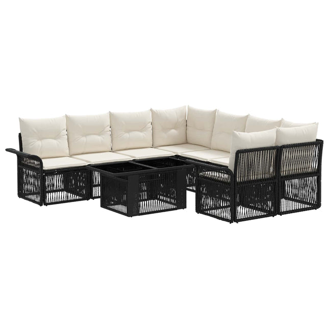 Havesofa Sæt 9 stk. Sort og Cremehvid polyrattan