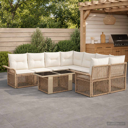 Havesofa Sæt 9 stk. Beige og cremehvid polyrattan