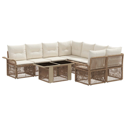 Havesofa Sæt 9 stk. Beige og cremehvid polyrattan
