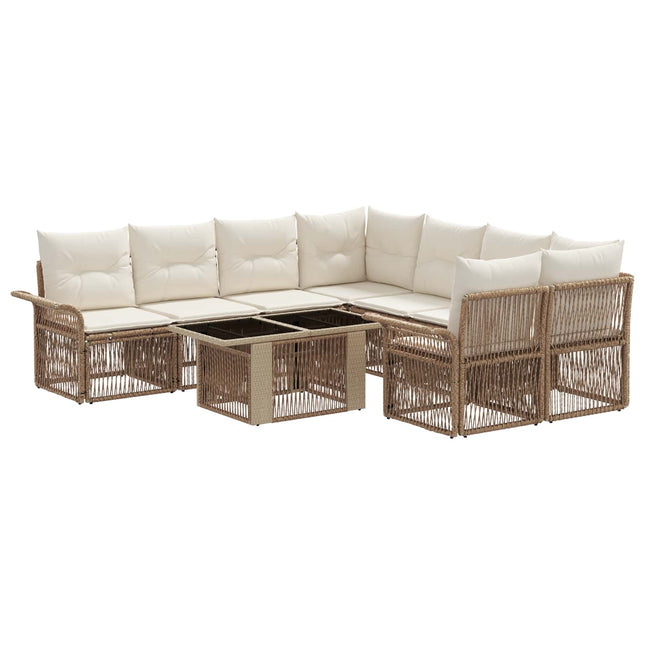 Havesofa Sæt 9 stk. Beige og cremehvid polyrattan