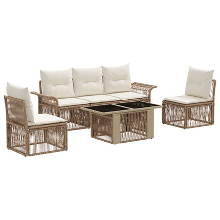 Havesofa Sæt 6 stk. Beige og cremehvid polyrattan