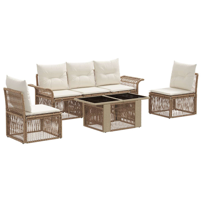 Havesofa Sæt 6 stk. Beige og cremehvid polyrattan