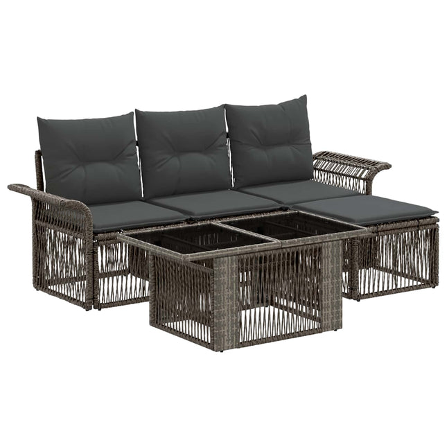 Havesofa Sæt 5 stk. Grå og Mørkegrå polyrattan