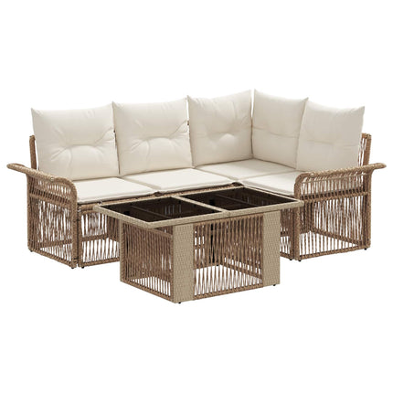 Havesofa Sæt 5 stk. Beige og cremehvid polyrattan