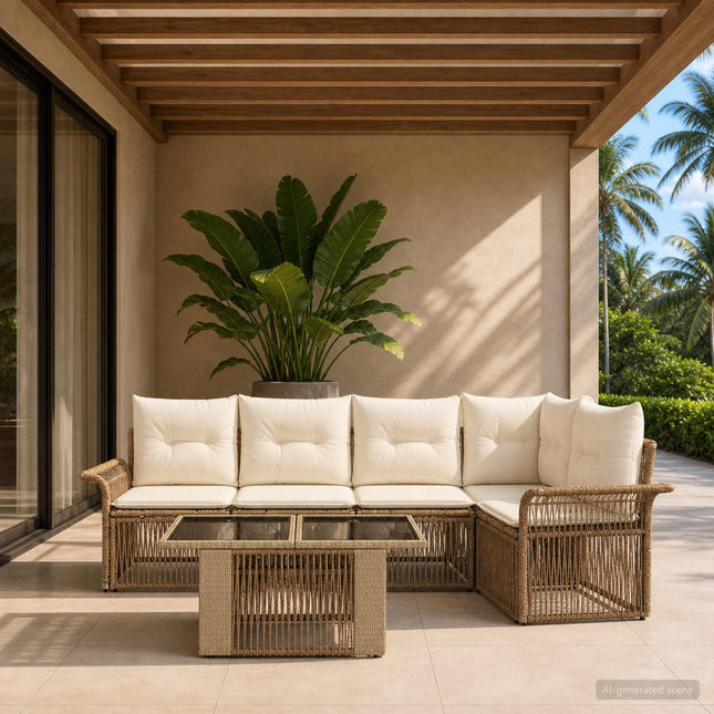 Havesofa Sæt 6 stk. Beige og cremehvid polyrattan