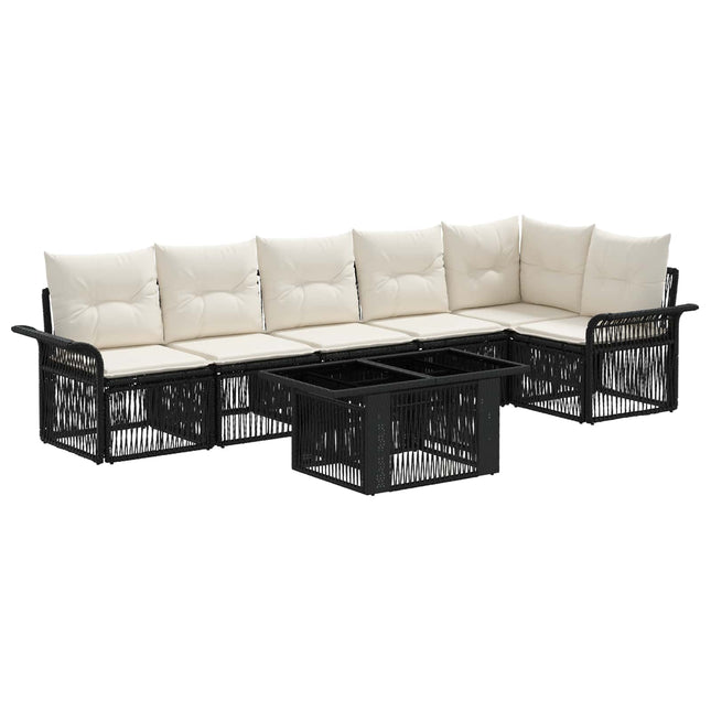 Havesofa Sæt 7 stk. Sort og Cremehvid polyrattan