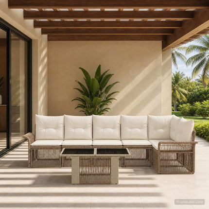 Havesofa Sæt 7 stk. Beige og cremehvid polyrattan