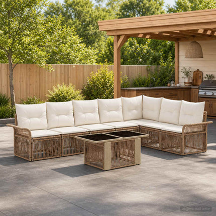 Havesofa Sæt 8 stk. Beige og cremehvid polyrattan