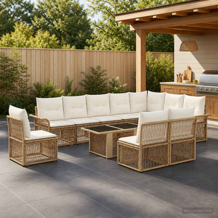 Havesofa Sæt 11 stk. Beige og cremehvid polyrattan