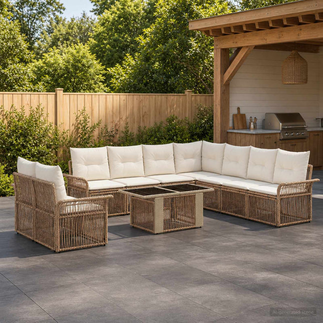 Havesofa Sæt 10 stk. Beige og cremehvid polyrattan