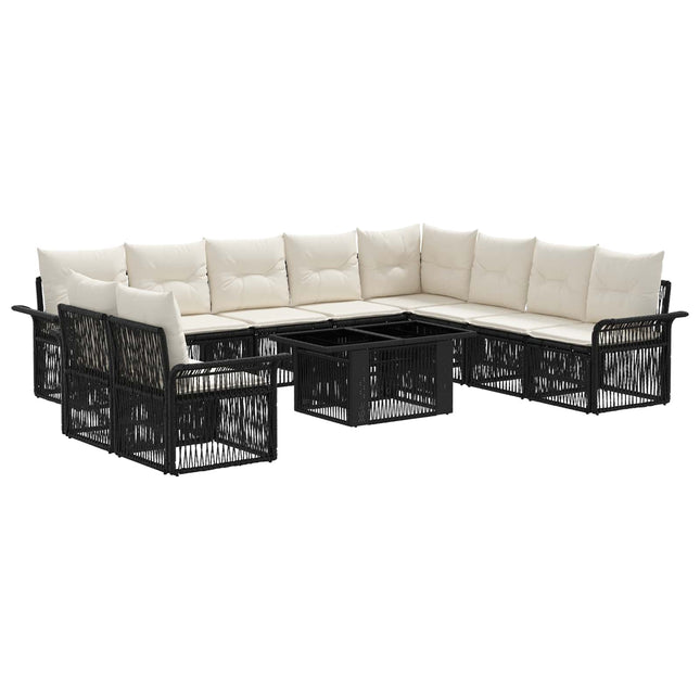 Havesofa Sæt 11 stk. Sort og Cremehvid polyrattan