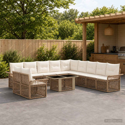 Havesofa Sæt 12 stk. Beige og cremehvid polyrattan