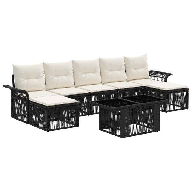 Havesofa Sæt 8 stk. Sort og Cremehvid polyrattan