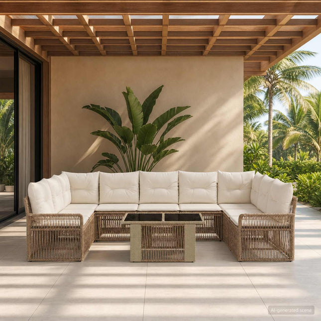 Havesofa Sæt 10 stk. Beige og cremehvid polyrattan