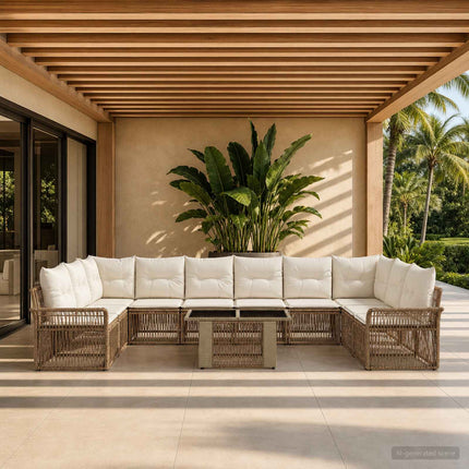 Havesofa Sæt 11 stk. Beige og cremehvid polyrattan