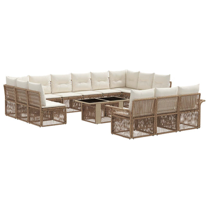 Havesofa Sæt 14 stk. Beige og cremehvid polyrattan