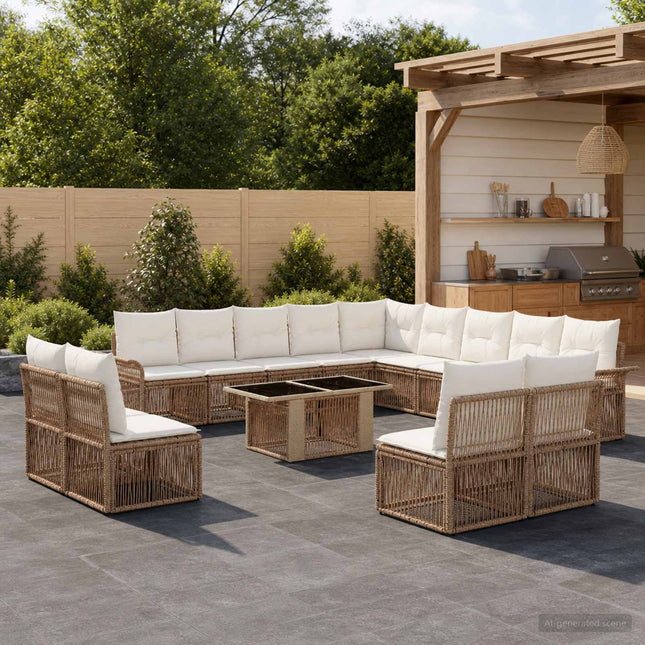Havesofa Sæt 14 stk. Beige og cremehvid polyrattan
