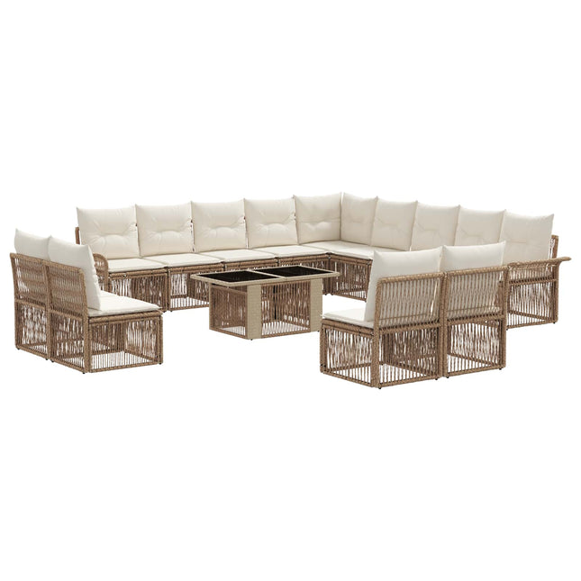Havesofa Sæt 14 stk. Beige og cremehvid polyrattan