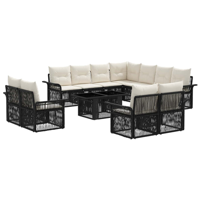 Havesofa Sæt 12 stk. Sort og Cremehvid polyrattan