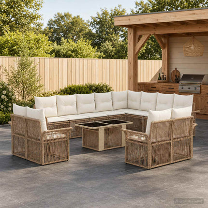 Havesofa Sæt 13 stk. Beige og cremehvid polyrattan