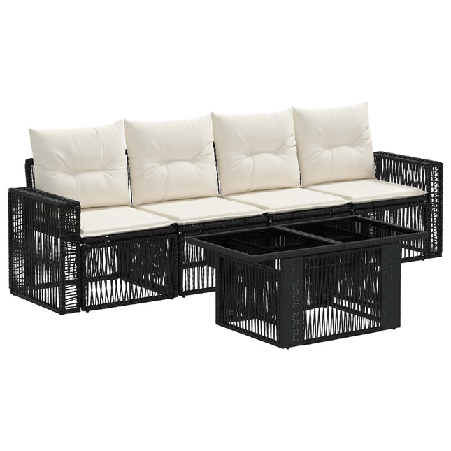 Havesofa Sæt 5 stk. Sort og Cremehvid polyrattan