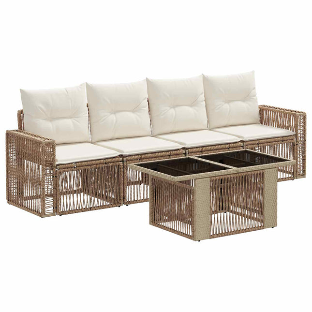 Havesofa Sæt 5 stk. Beige og cremehvid polyrattan